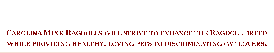 Text Box: Carolina Mink Ragdolls will strive to enhance the Ragdoll breed while providing healthy, loving pets to discriminating cat lovers. 